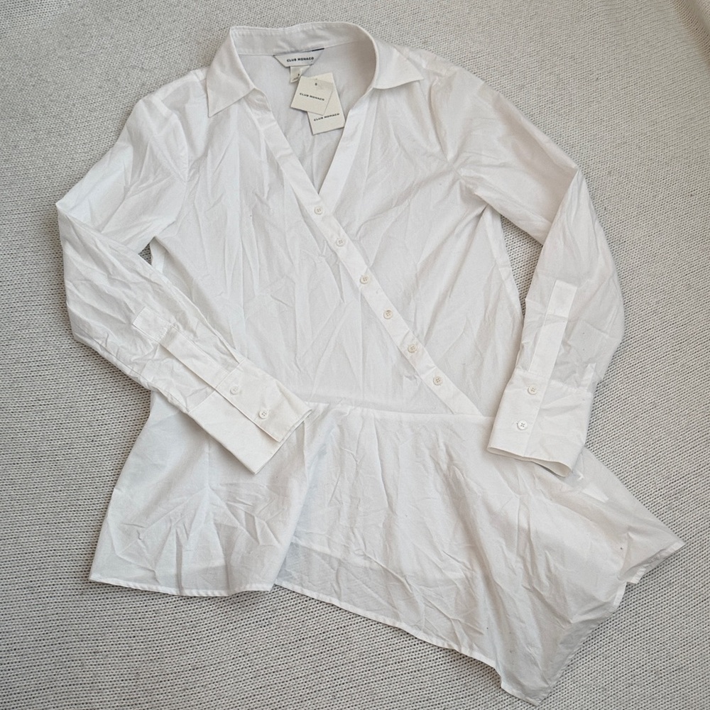 NWT! Club Monaco 100% Cotton Long Sleeve Button Down Blouse White Size Small